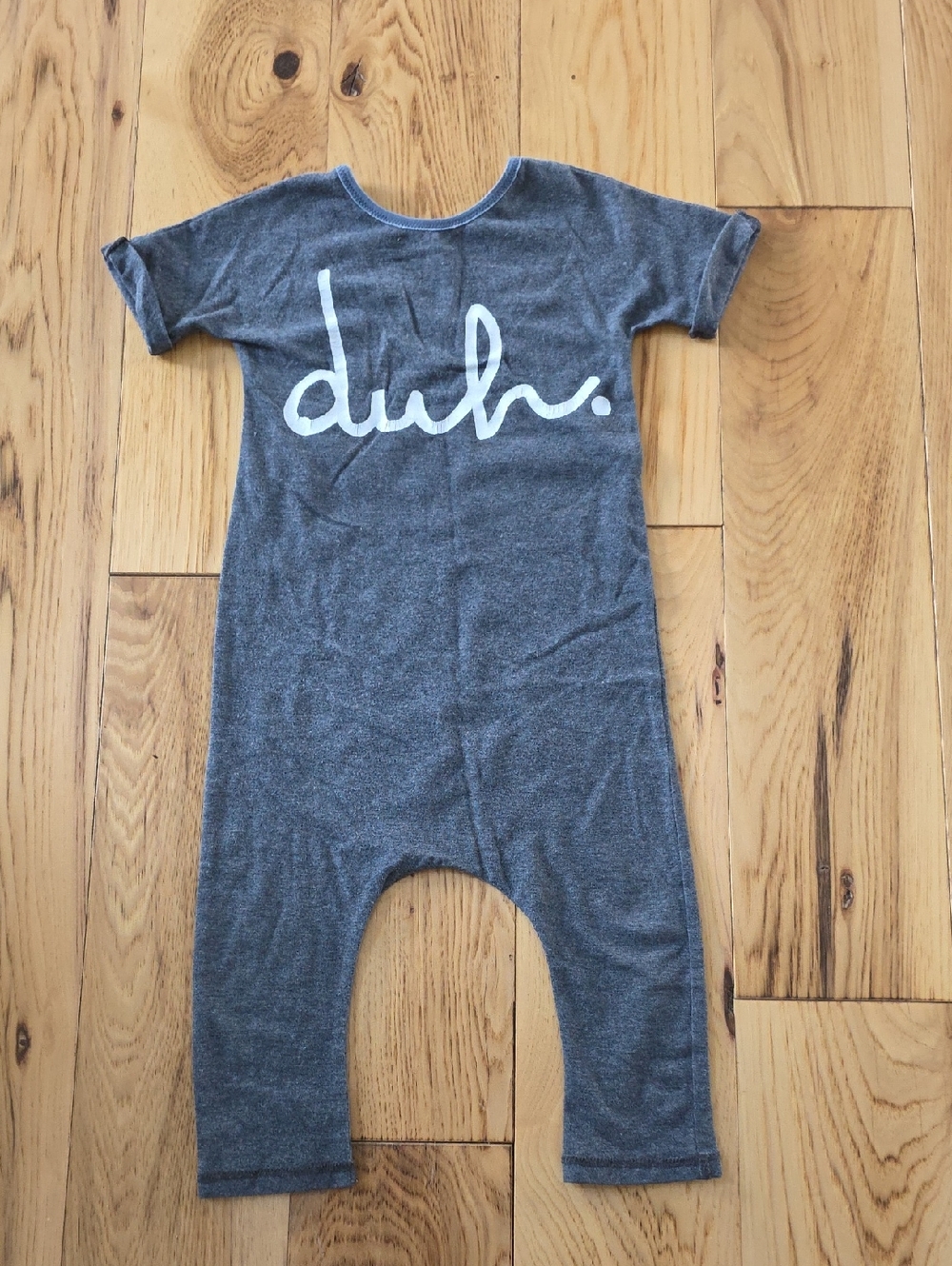 Rags to Raches Gray One-Piece with White "duh." Graphic